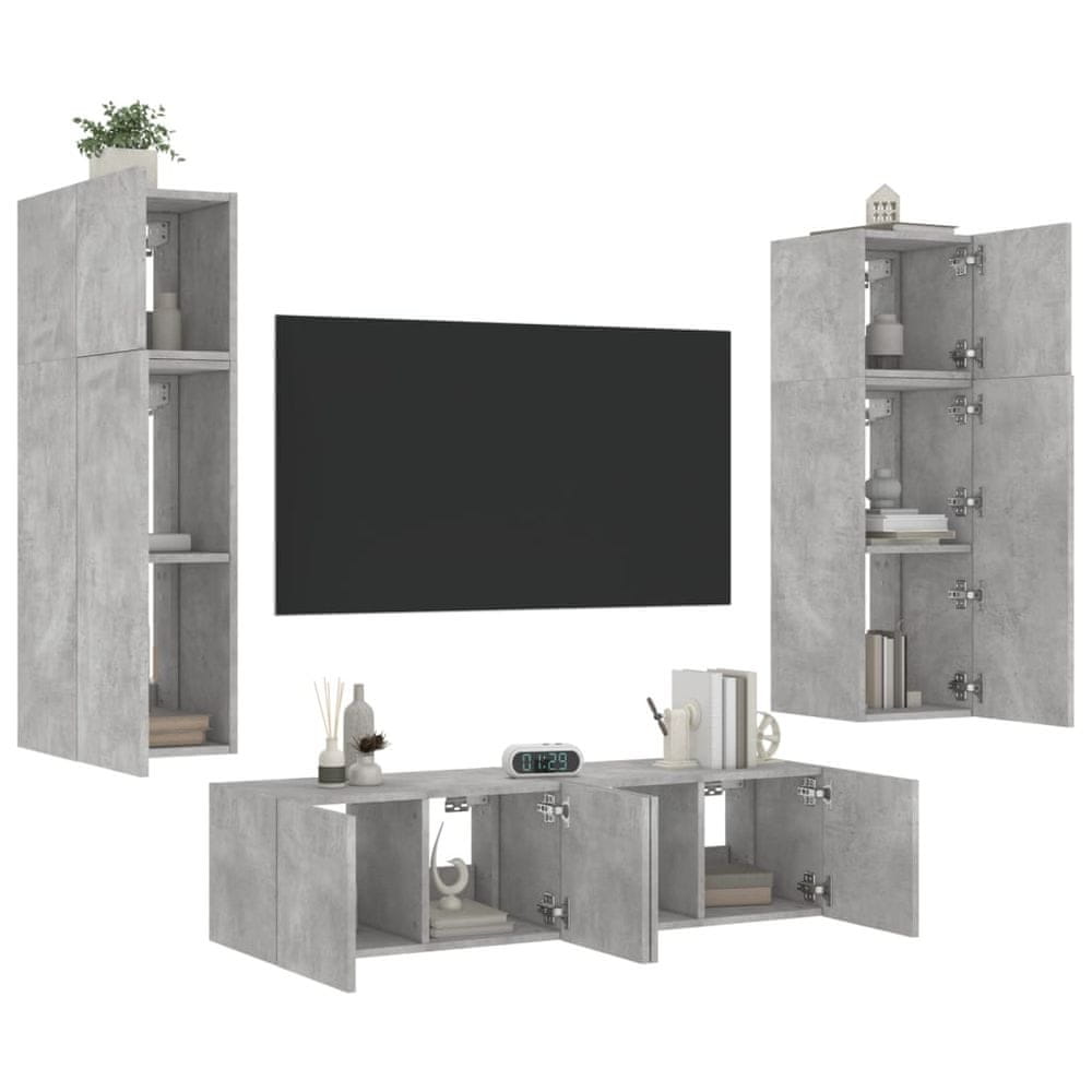 Vidaxl 6-dielne TV nástenné skrinky s LED betónovo sivé kompozit.drevo